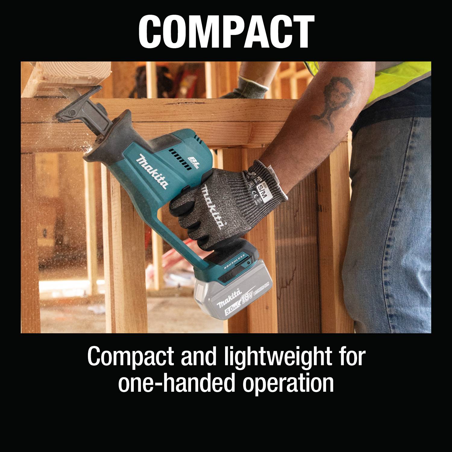 Makita XRJ08Z 18V LXT Lithium-Ion Brushless Cordless Compact One-Handed Recipro Saw, Tool Only - 8