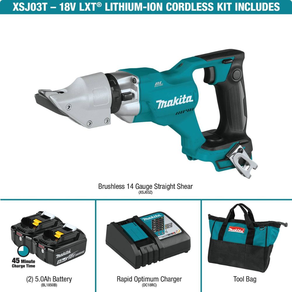 Makita XSJ03T 18V LXT® Lithium-Ion Brushless Cordless 14 Gauge Straight Shear Kit, bag (5.0Ah) - 6