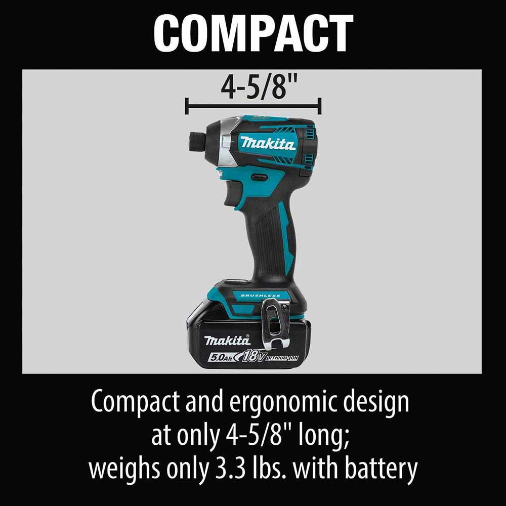 Makita XT452T 18V LXT Lithium-Ion Brushless Cordless 4 Pc. Combo Kit, XPH14Z, XDT14Z, XSH03Z, DML815, bag (5.0Ah) - 10