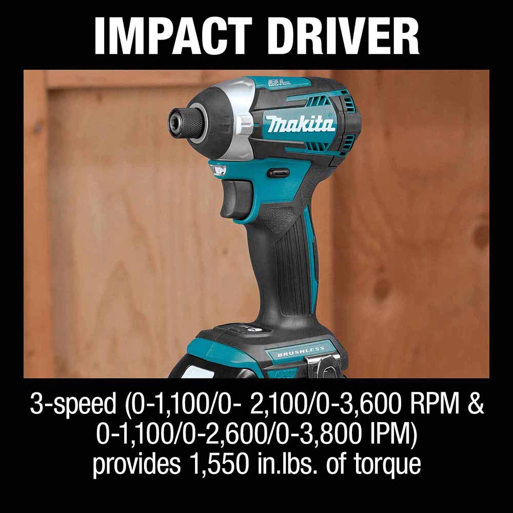 Makita XT453T 18V LXT Lithium-Ion Brushless Cordless 4 Pc. Combo Kit, XPH14Z, XDT14Z, XRJ05Z, DML815, bag (5.0Ah) - 7