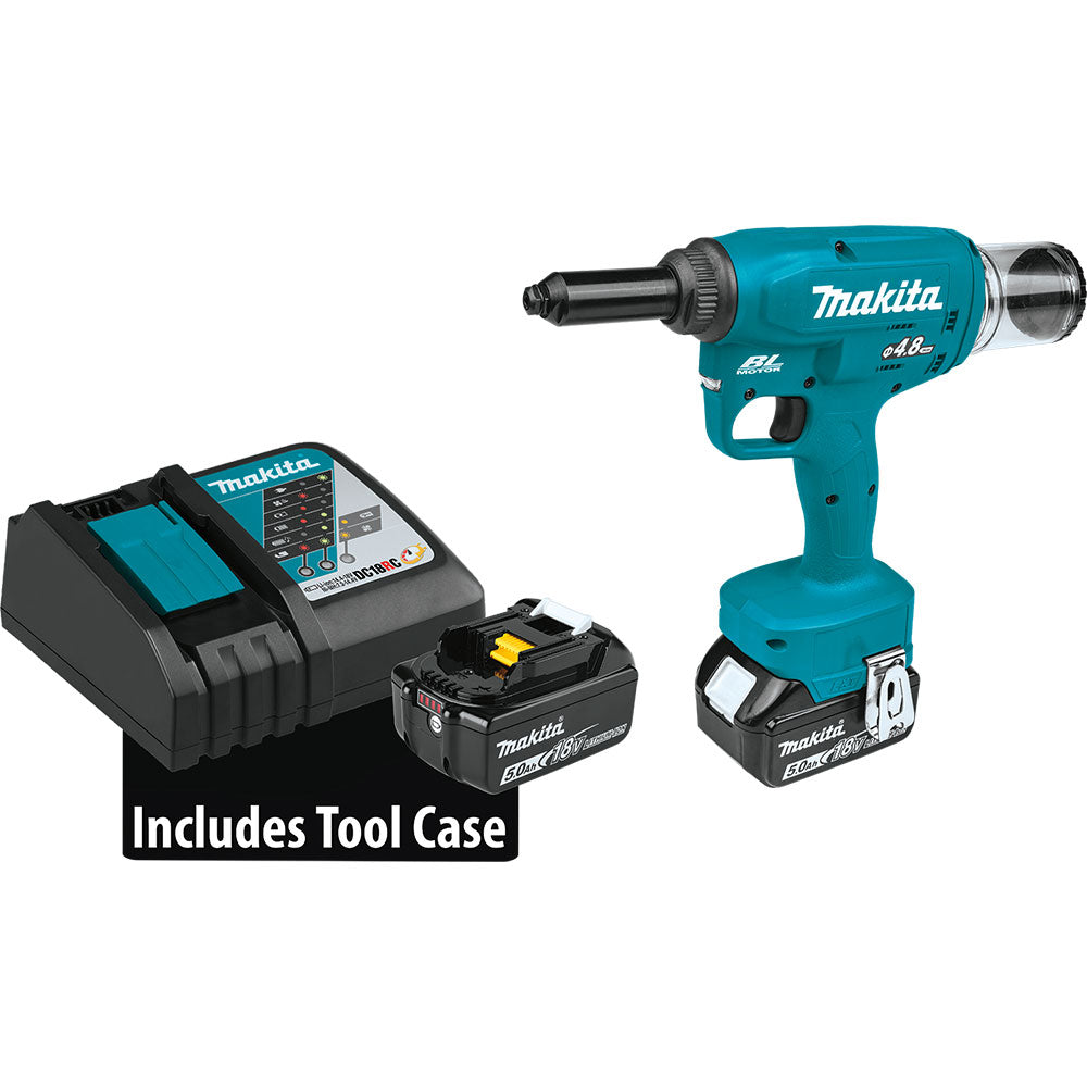 Makita XVR01T 18V LXT Lithium-Ion Brushless Cordless Rivet Tool Kit, 5.0Ah