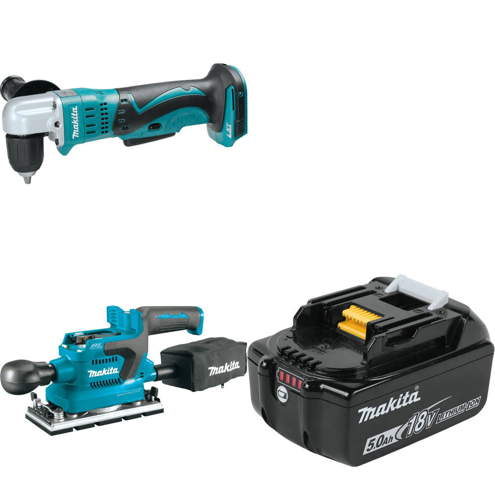 Makita XAD02Z 18V LXT Angle Drill, Bare W/ XOB03Z 18V Sander & FREE Battery