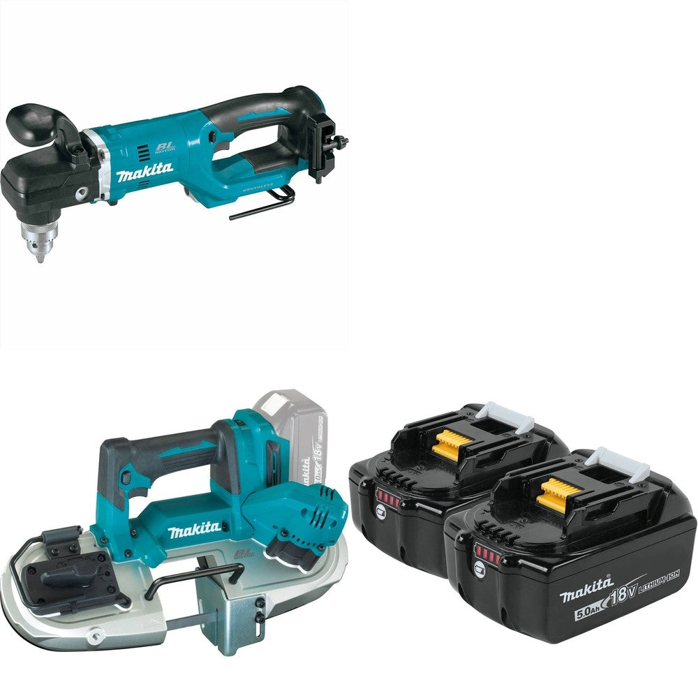 Makita XBP04Z 18V LXT Band Saw W/ XAD05Z 1/2" Right Angle Drill and BL1850B-2 5.0Ah Battery, 2