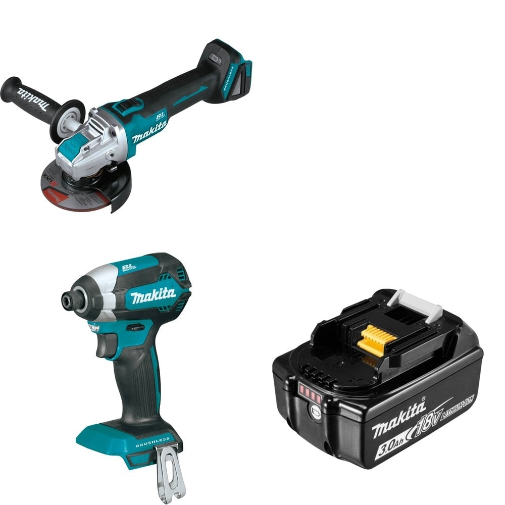 Makita XDT13Z Impact Driver Bare W/ XAG25Z 4-1/2" and BL1830B 18V LXT Lithium-Ion 3.0Ah Battery