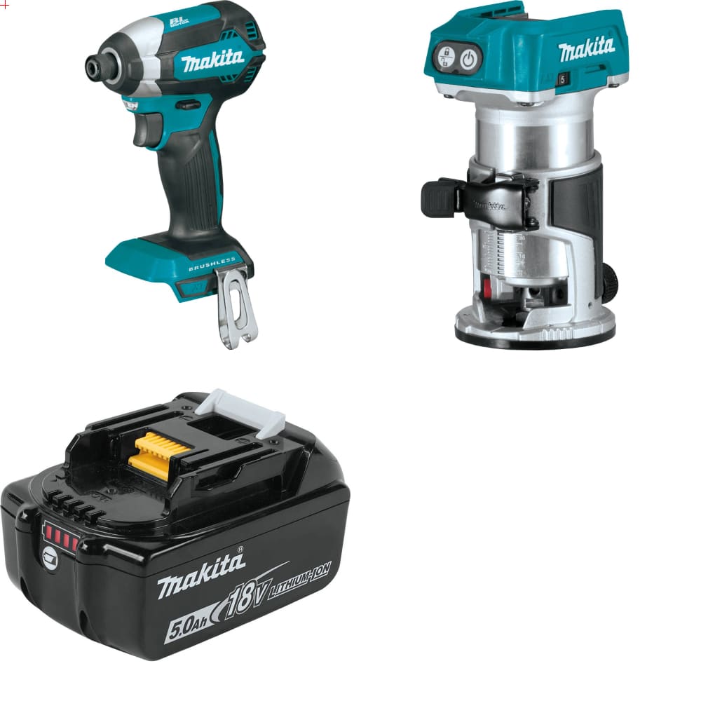 Makita XDT13Z 18V LXT Impact Driver w/ XTR01Z 18V Router, Bare & FREE Battery