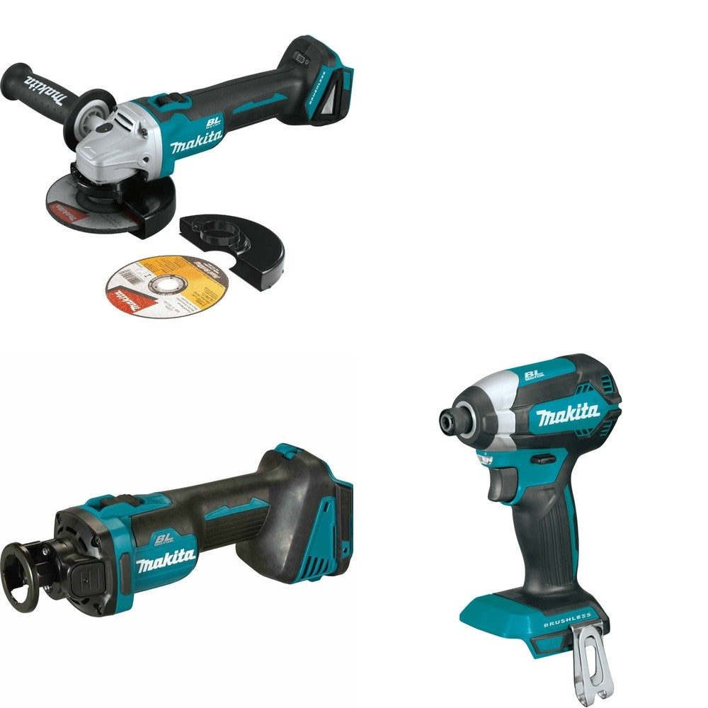 Makita XOC02Z Cut-Out Tool W/ XAG09Z Angle Grinder and FREE XDT13Z Impact Driver