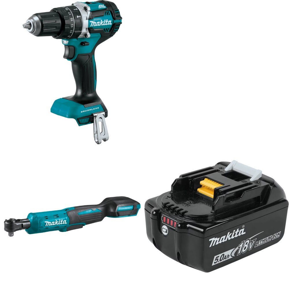 Makita XPH12Z Hammer Drill Kit W/ XRW01Z Ratchet and FREE BL1850B Battery