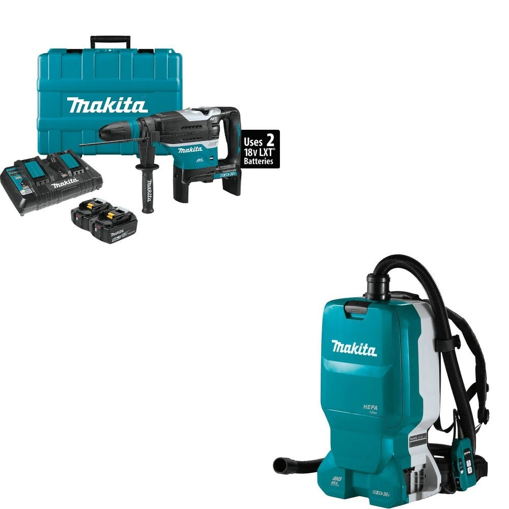 Makita XRH07PTUN Rotary Hammer Kit W/ FREE XCV18ZX Backpack Extractor