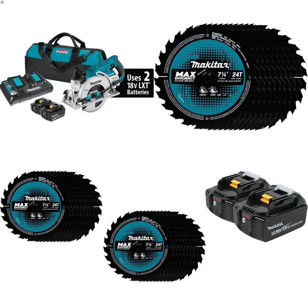 Makita XSR01PT Rear Handle 7-1/4" Saw Kit W/ B-61656 Blades, 3 Pack and FREE BL1850B-2 Batteries