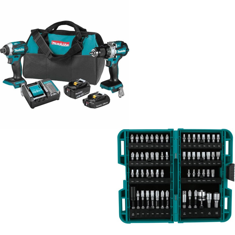 Makita XT296SMR 2-Pc Combo Kit W/ FREE E-01644 60Pc Bit Set
