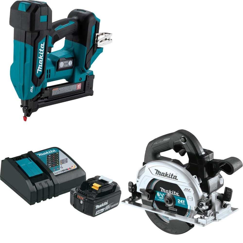 Makita XTS02Z 18V Narrow Crown Stapler Kit W/ BL1850BDC1 5.0Ah Pack and FREE XSH04ZB 6-1/2" Saw