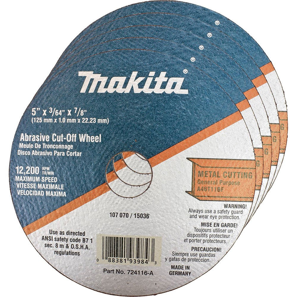 Makita 724116-A-25 5" x 7/8" x 3/64" Super Thin Cut-off Wheel, Metal, 25 Pack
