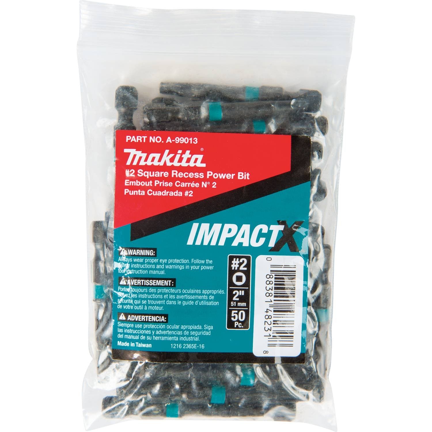 Makita A-99013 ImpactX  #2 Square Recess 2" Power Bit, 50/pk, Bulk