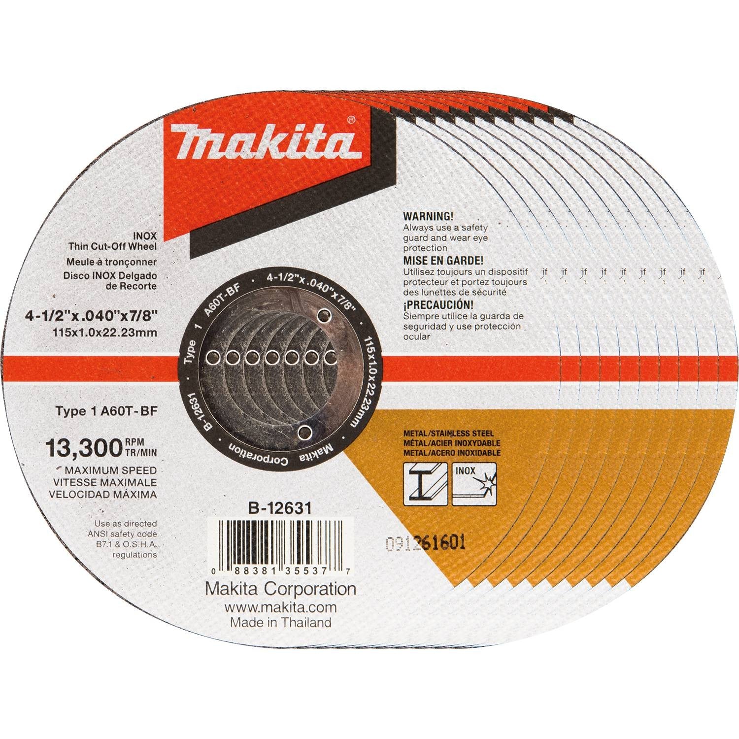 Makita B-12631-10 4-1/2" x .040" x 7/8" Thin INOX Cut-Off Wheel 10 Pack