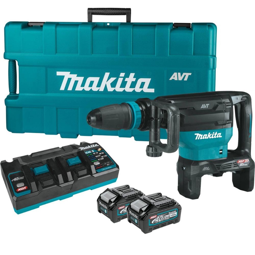 Makita GMH02PM 80V Max (40V Max X2) XGT Brushless 28 lb. AVT Demolition Hammer Kit, Accepts SDS-MAX Bits, Dual Port Charger, AWS Capable, Case (4.0Ah)