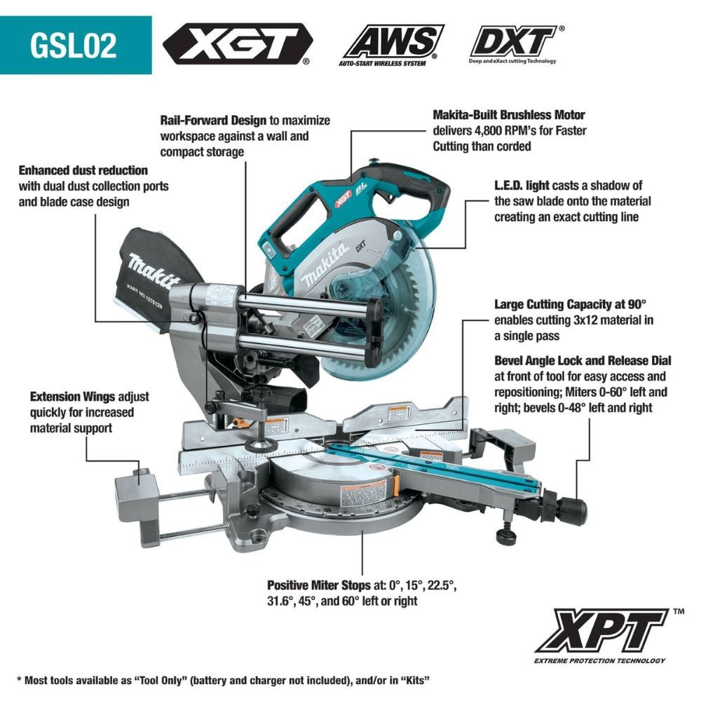 Makita GSL02M1 40V Max XGT Brushless Cordless 8-1/2" Dual-Bevel Sliding Compound Miter Saw Kit, AWS Capable, with One Battery (4.0Ah)