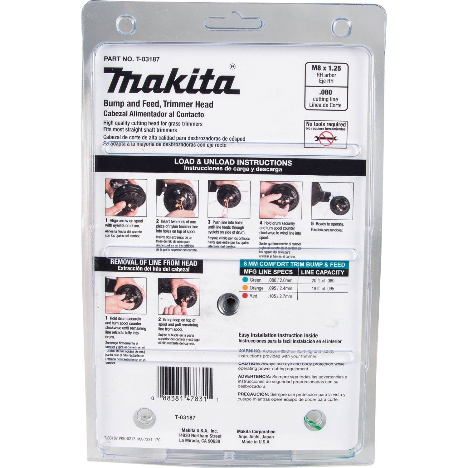 Makita T-03187 Trimmer Head, Bump and Feed, RH