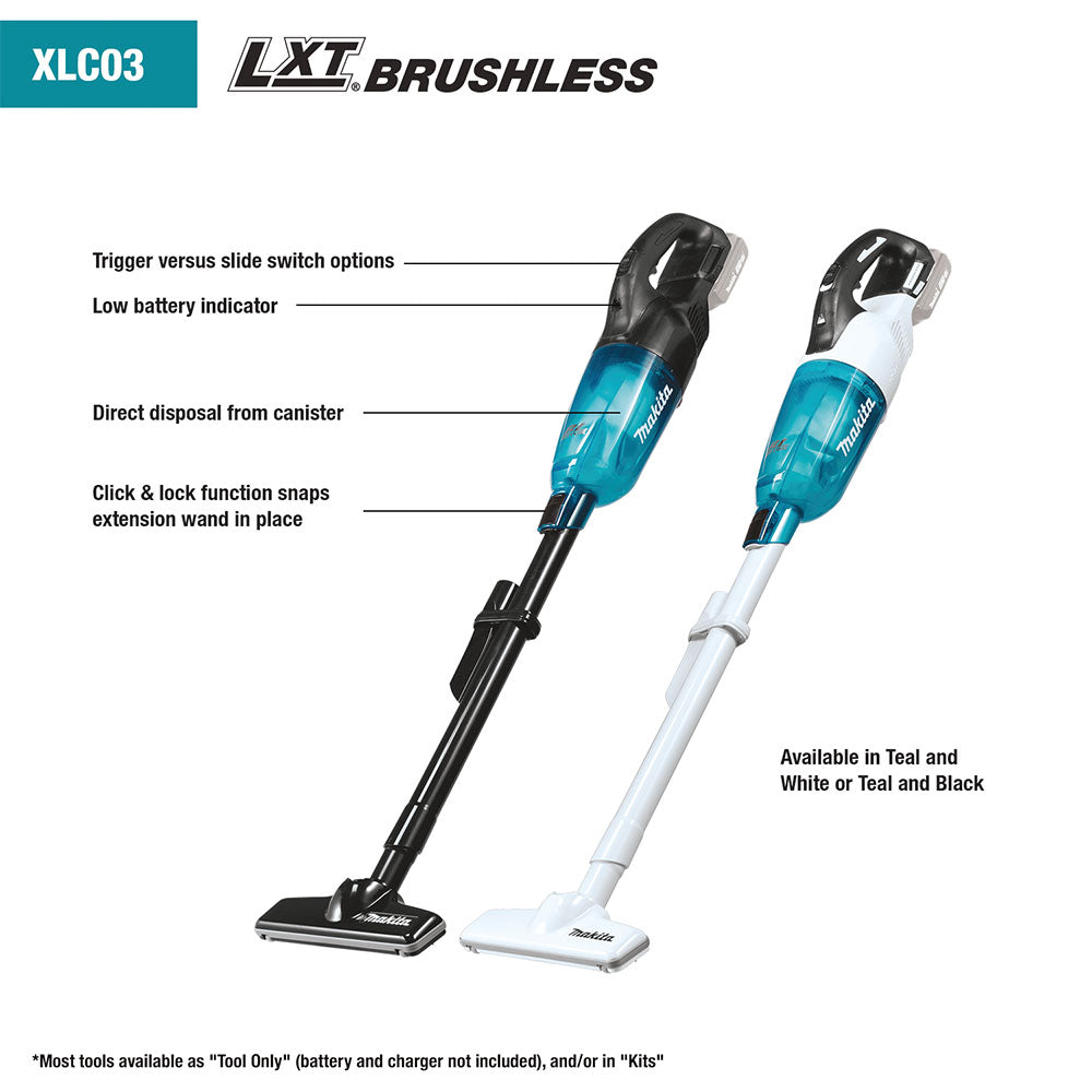 Makita XLC03ZWX4 18V LXT Brushless Cordless Vacuum Trigger w/ Lock, Tool Only