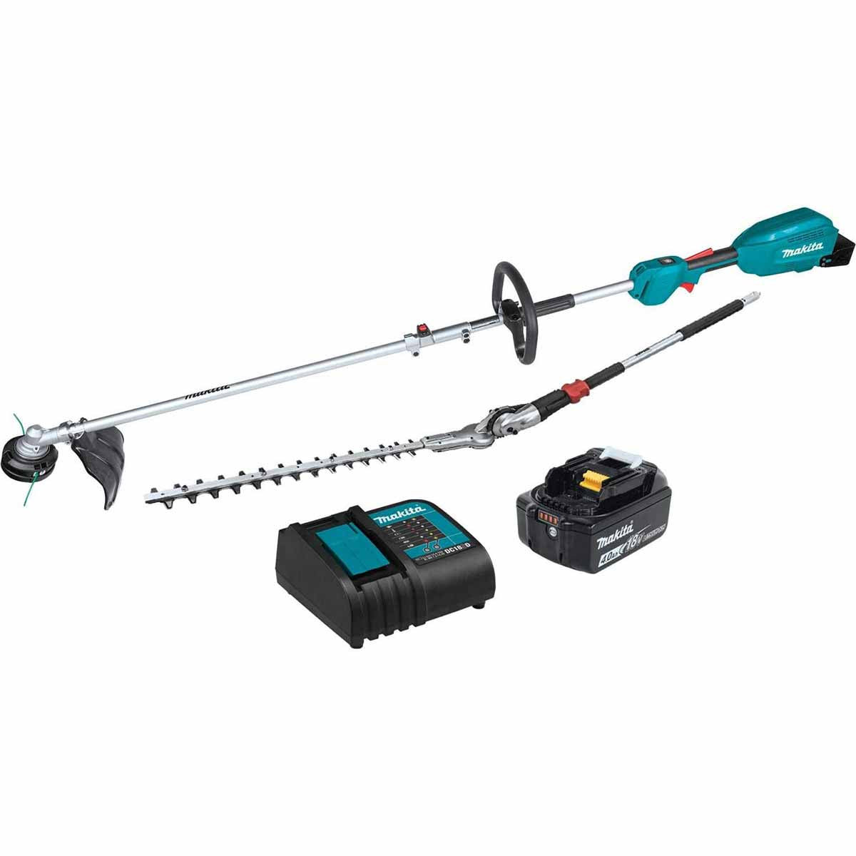 Makita XUX02SM1X2 18V LXT® Lithium-Ion Brushless Cordless Couple Shaft Power Head Kit w/ 13" String Trimmer & 20" Articulating Hedge Trimmer Attachments, with one battery (4.0Ah)